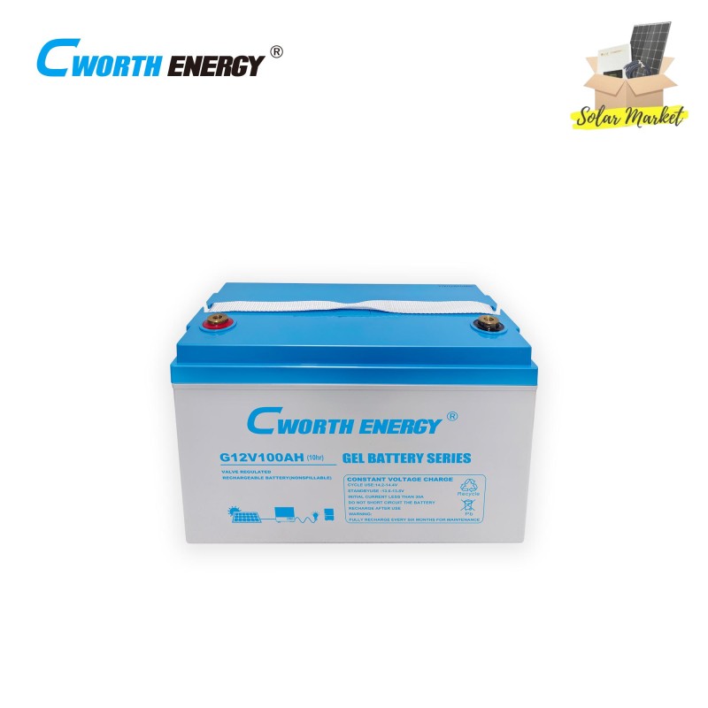 Cworth Deep Cycle Gel Battery 100Ah 12V For Reliable Solar Power Safe Long Lasting