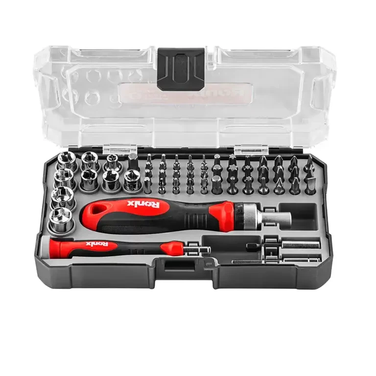 Ronix Tools & Equipment Versatile Set: Includes 56 pieces of precision screwdriver bits in various sizes and types, suitable for different types of screws commonly used in solar applications.