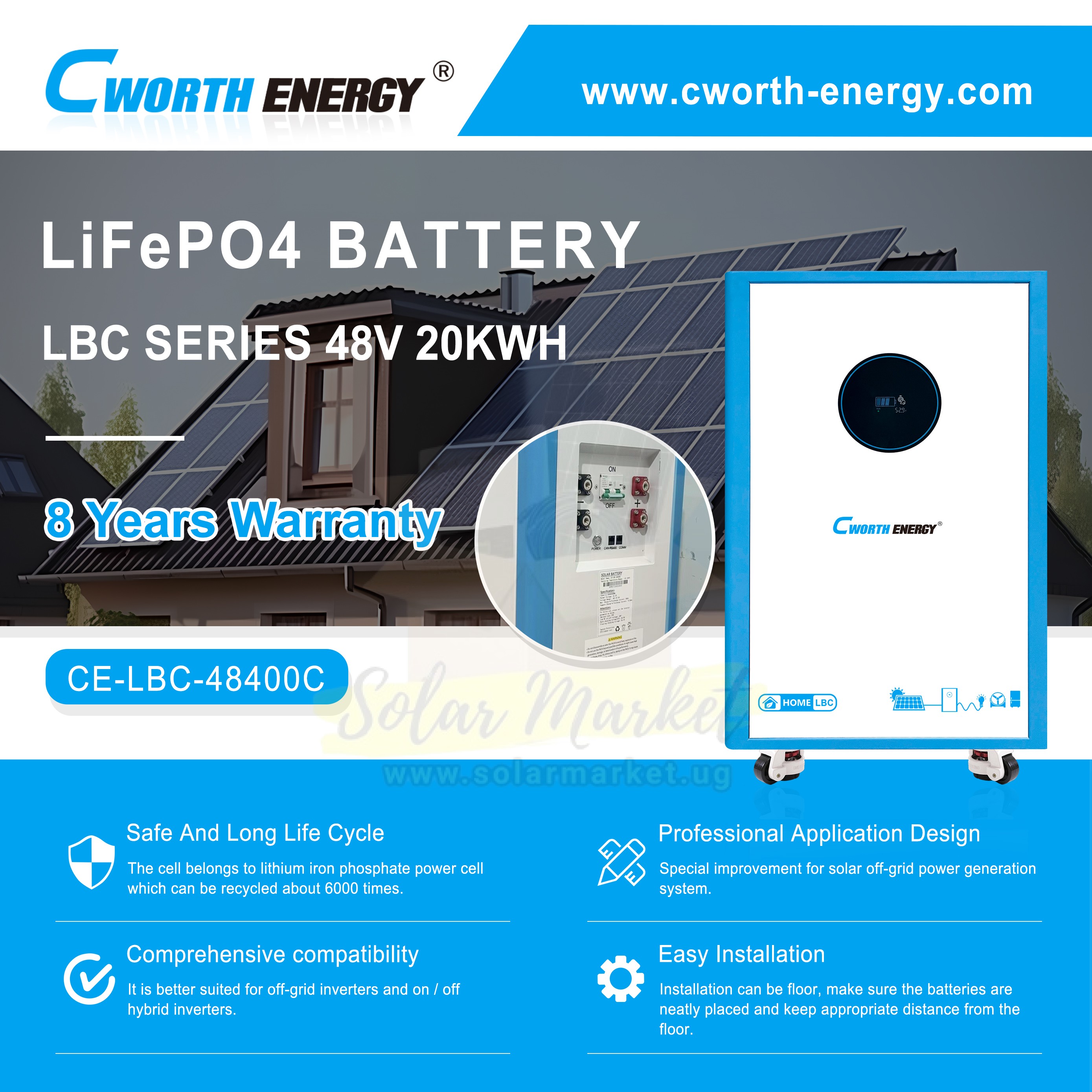 Cworth Energy Lbc 48400C 20 Kwh Deep Cycle Lithium Battery 8 Years Warranty