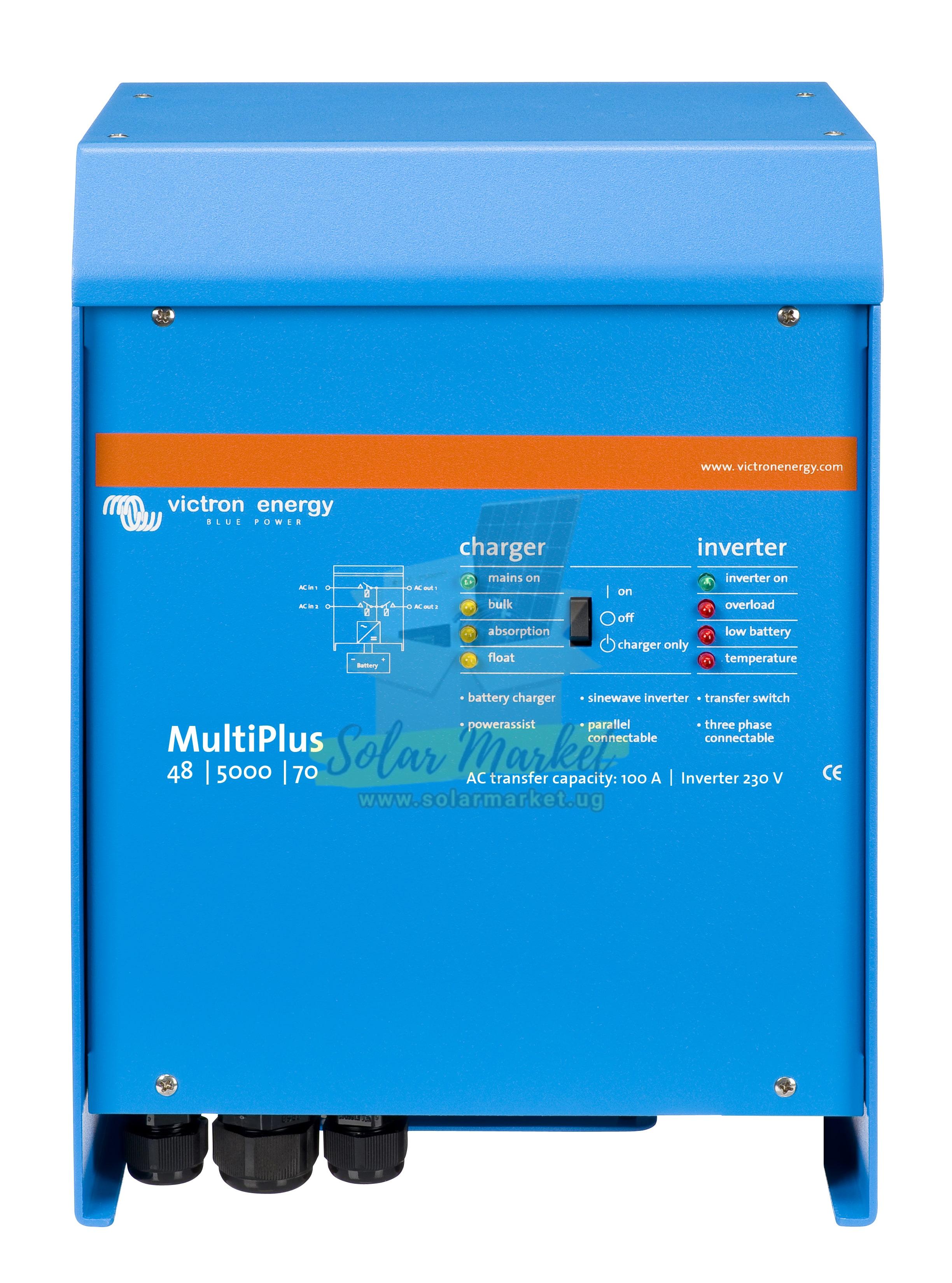 victron Inverter Chargers 5000VA power capacity with 24V, and 48V optionsTrue sine wave inverter for clean and stable AC powerHybrid PowerAssist technology to prevent overloadBuilt for indust