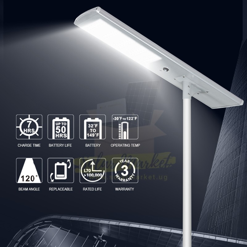 120W All In One Solar Street Light For Outdoor Use Motion Sensor Auto Onoff Waterproof Led